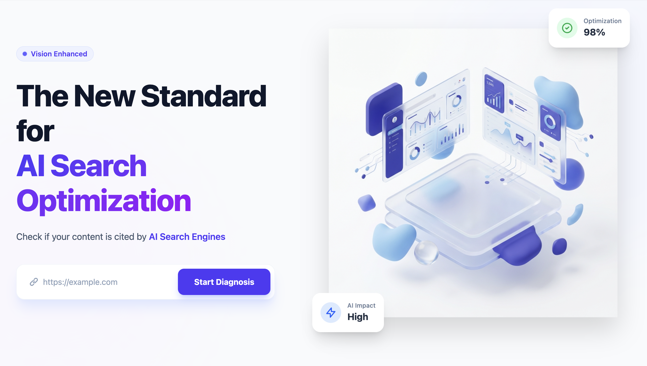 AI GEO Diagnosis - Main product screenshot demonstrating key features and user interface