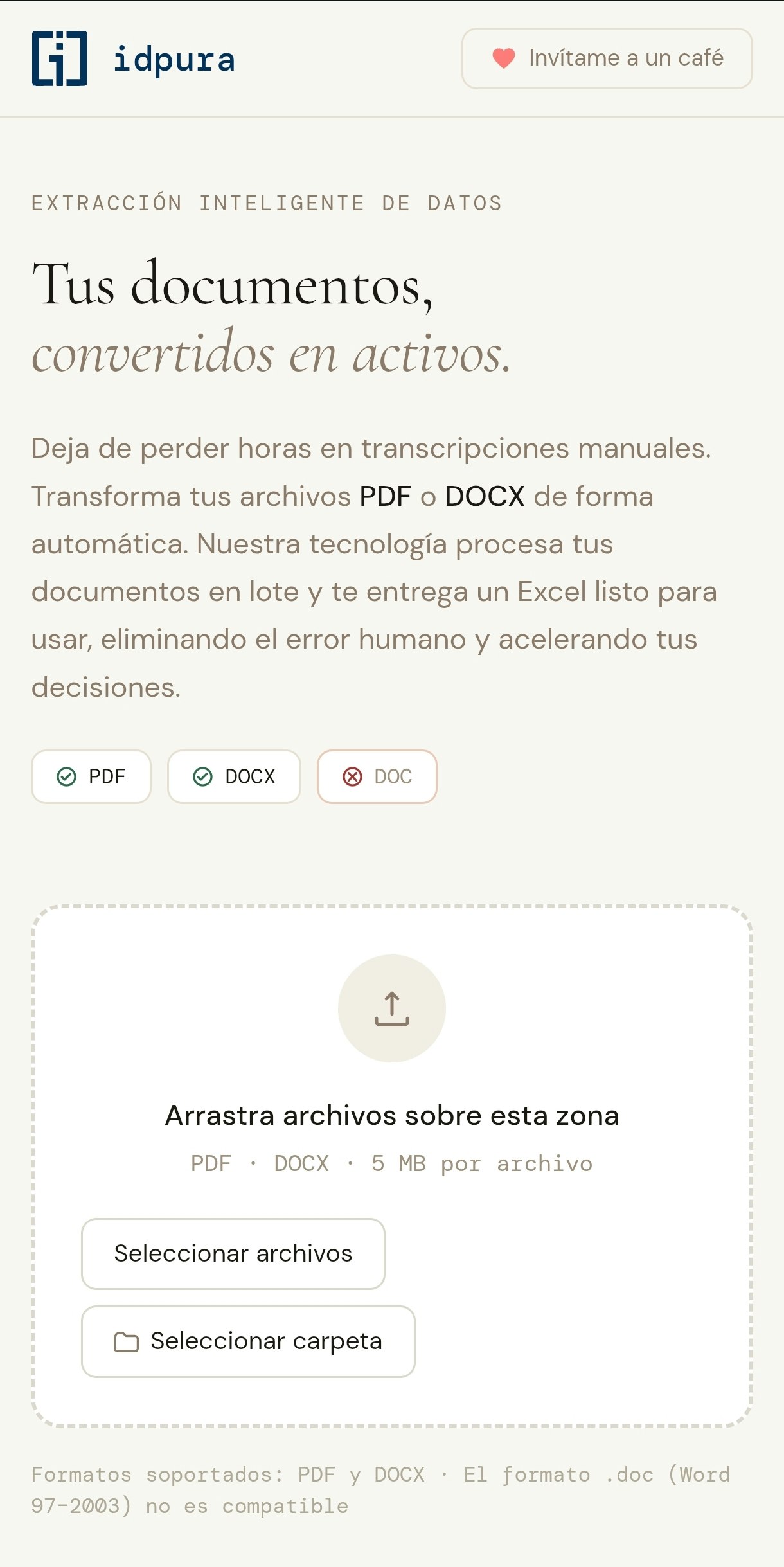 idpura — PDF to Excel Raw Extractor - Main product screenshot demonstrating key features and user interface