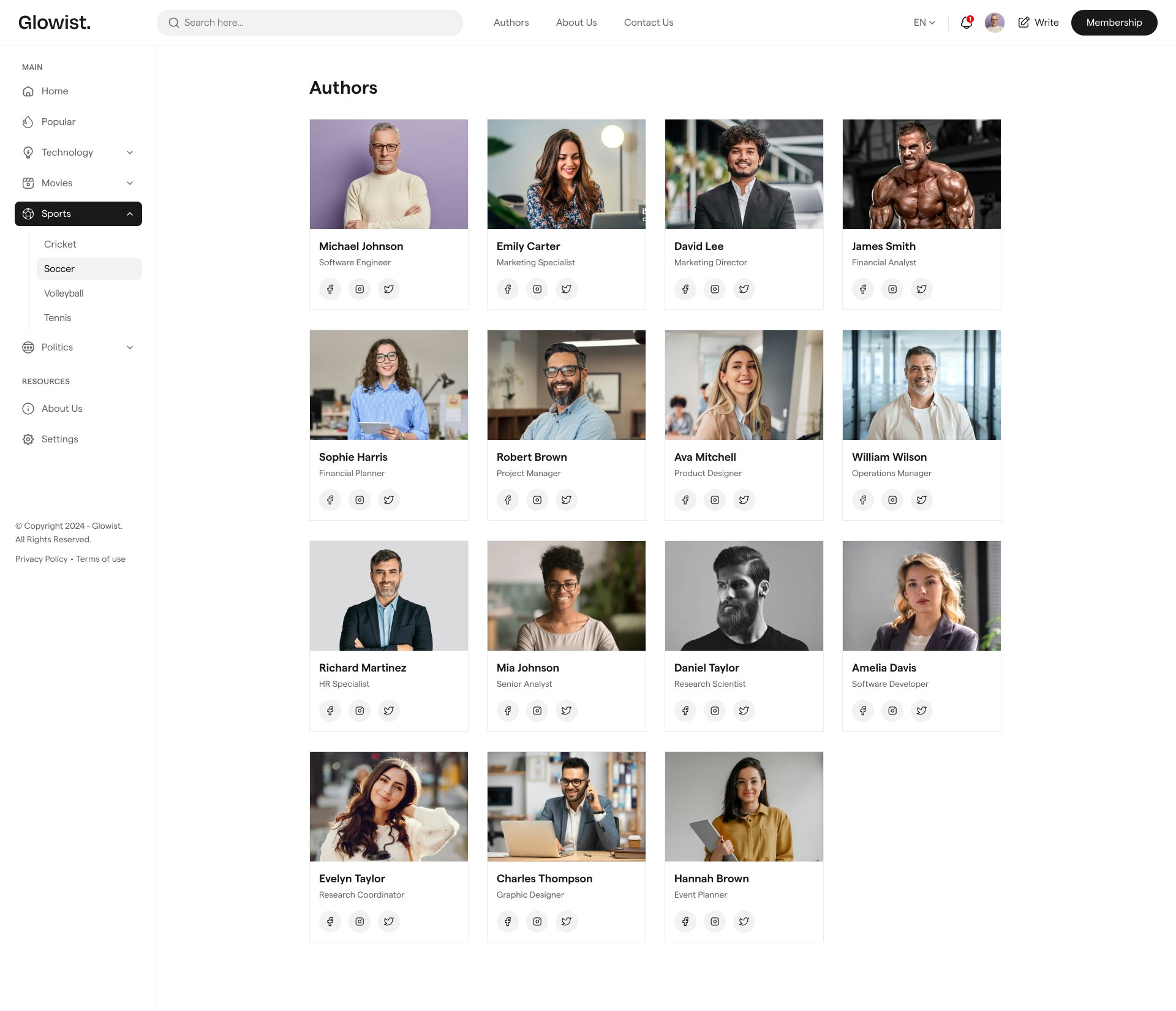 Glowist: Blog เว็บไซต์เทมเพลต Next.js media 12