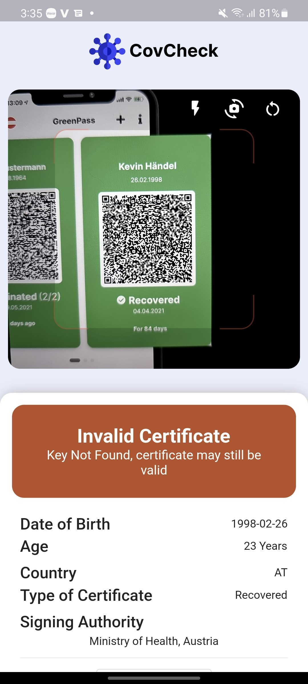 CovCheck gallery image