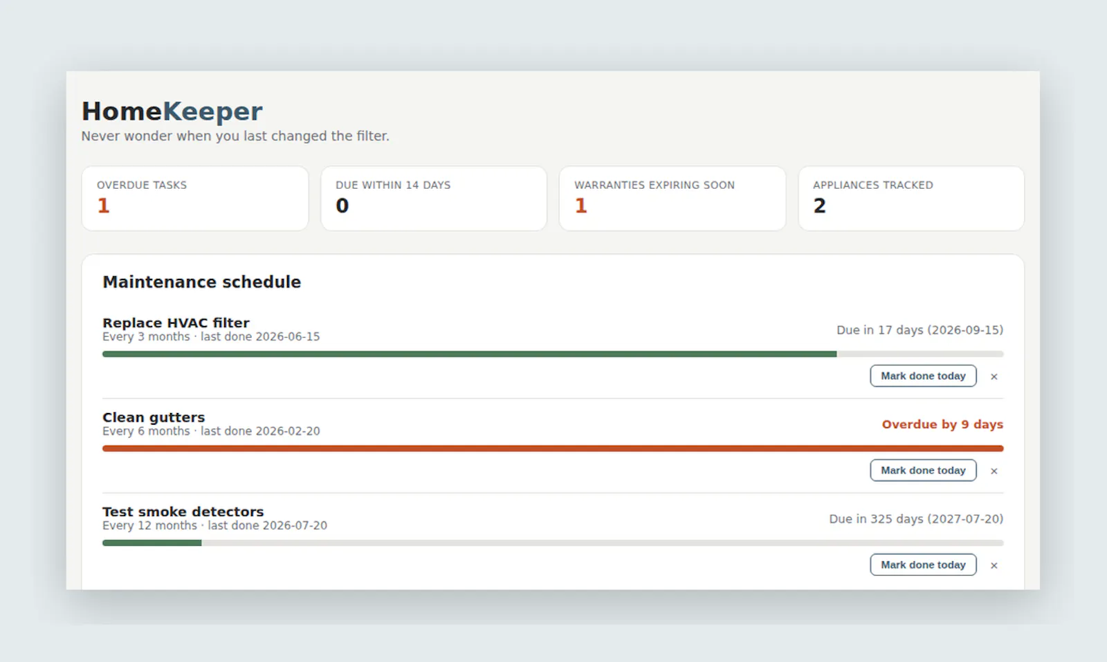 HomeKeeper  screenshot 1