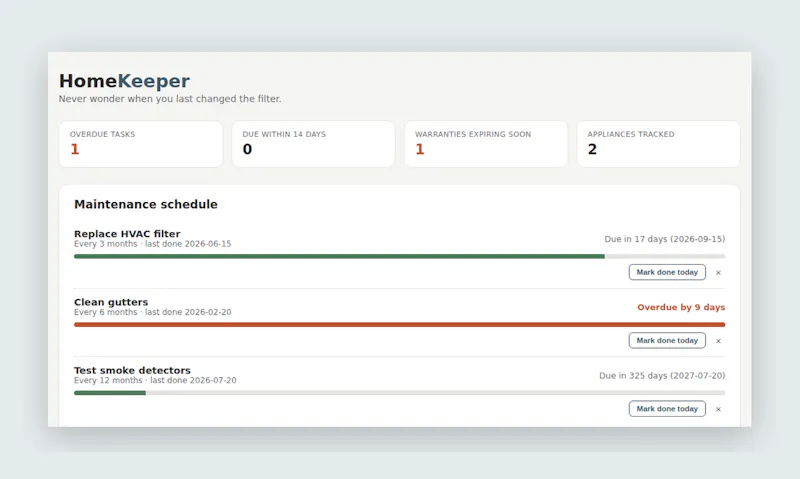 HomeKeeper  screenshot 1