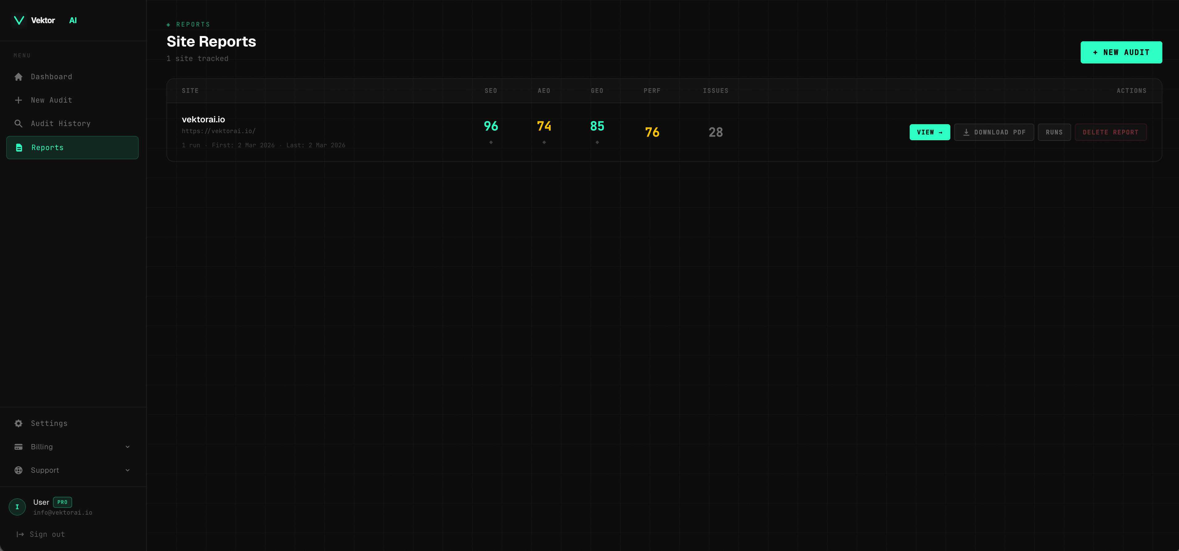 VektorAI — AI Visibility Audit Tool - Screenshot 4 showing product features and functionality