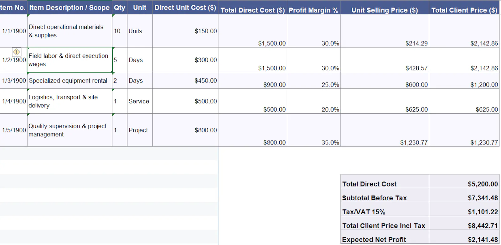 Project Costing & Quotation Pack screenshot 1