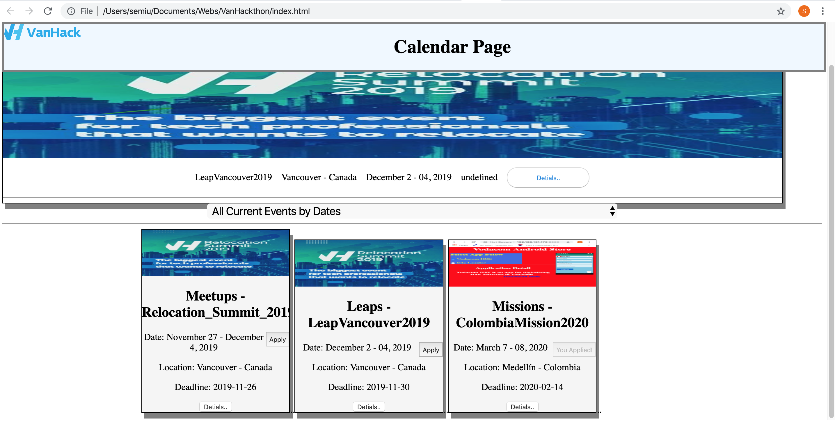 VanHackathon2019 - Calender Page gallery image