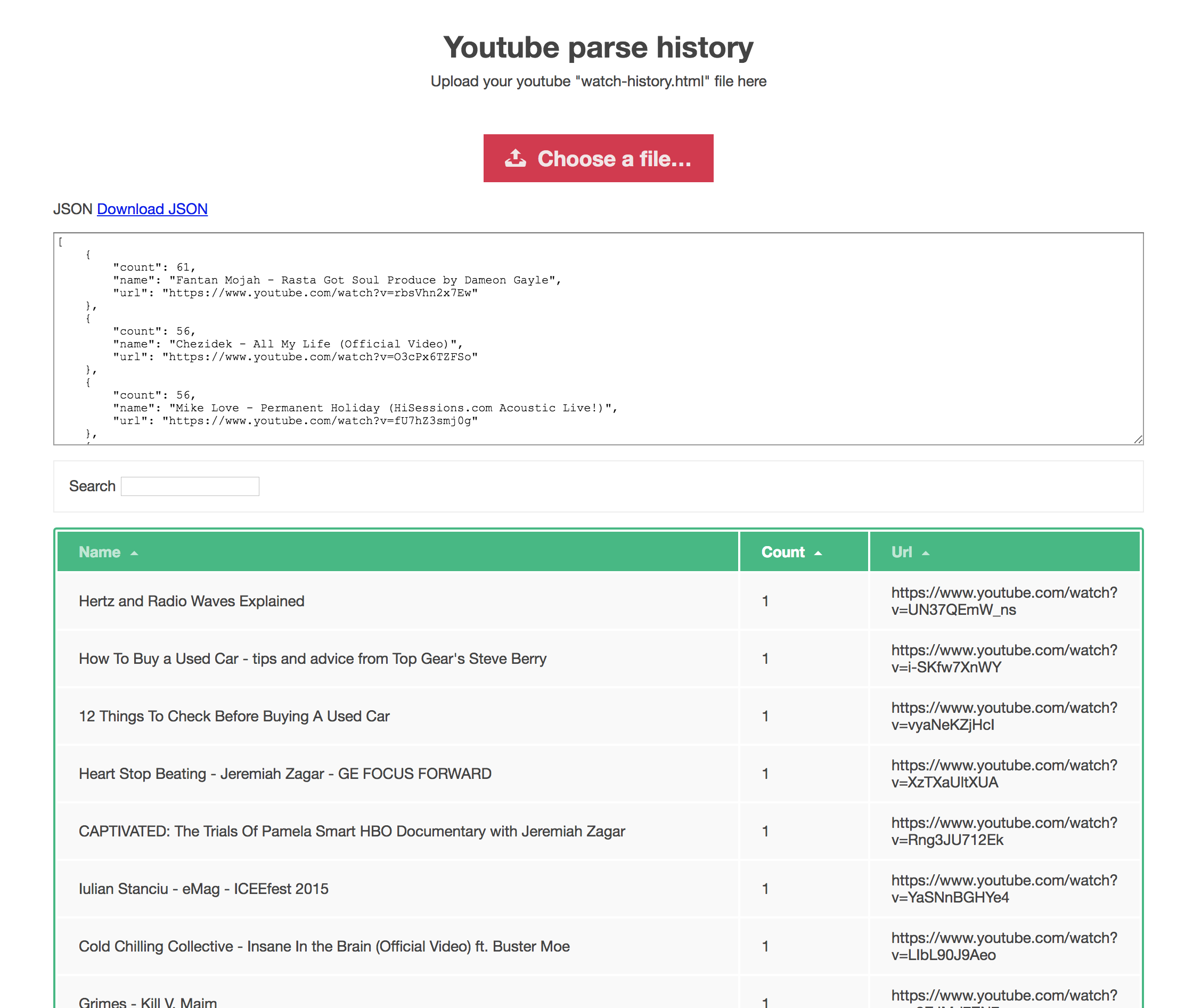 Youtube history parser gallery image