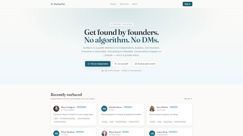 SurfedIn — Directory for independents screenshot 1