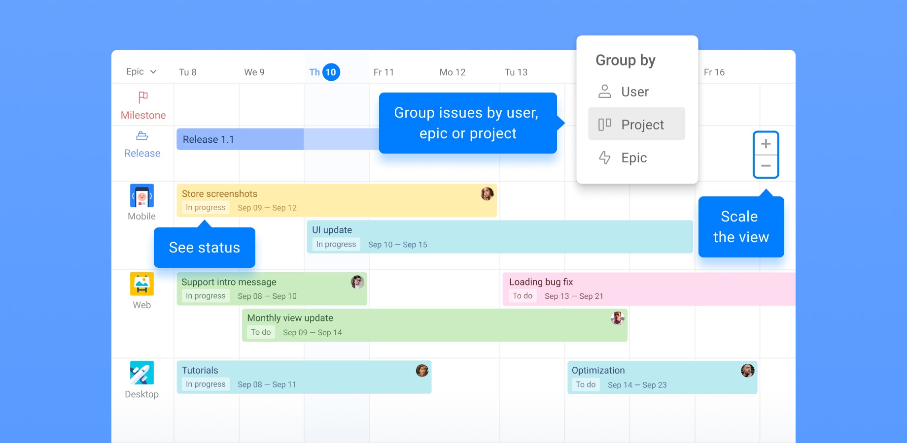 Jira 2.0의 평면 - 로드맵, 용량, 캘린더, 시간 추적 및 보고서 미디어 3