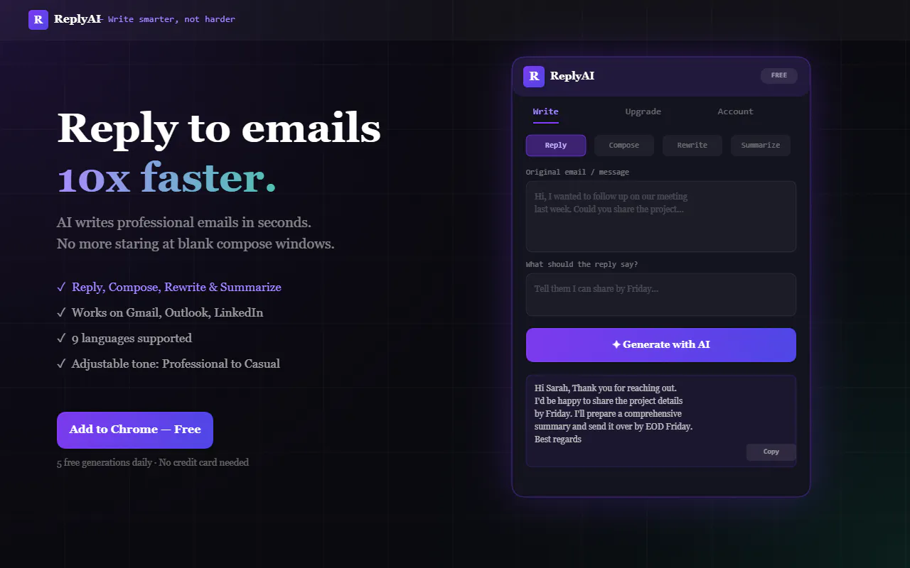 Banner del producto ReplyAI: Your Email & Message Assistant