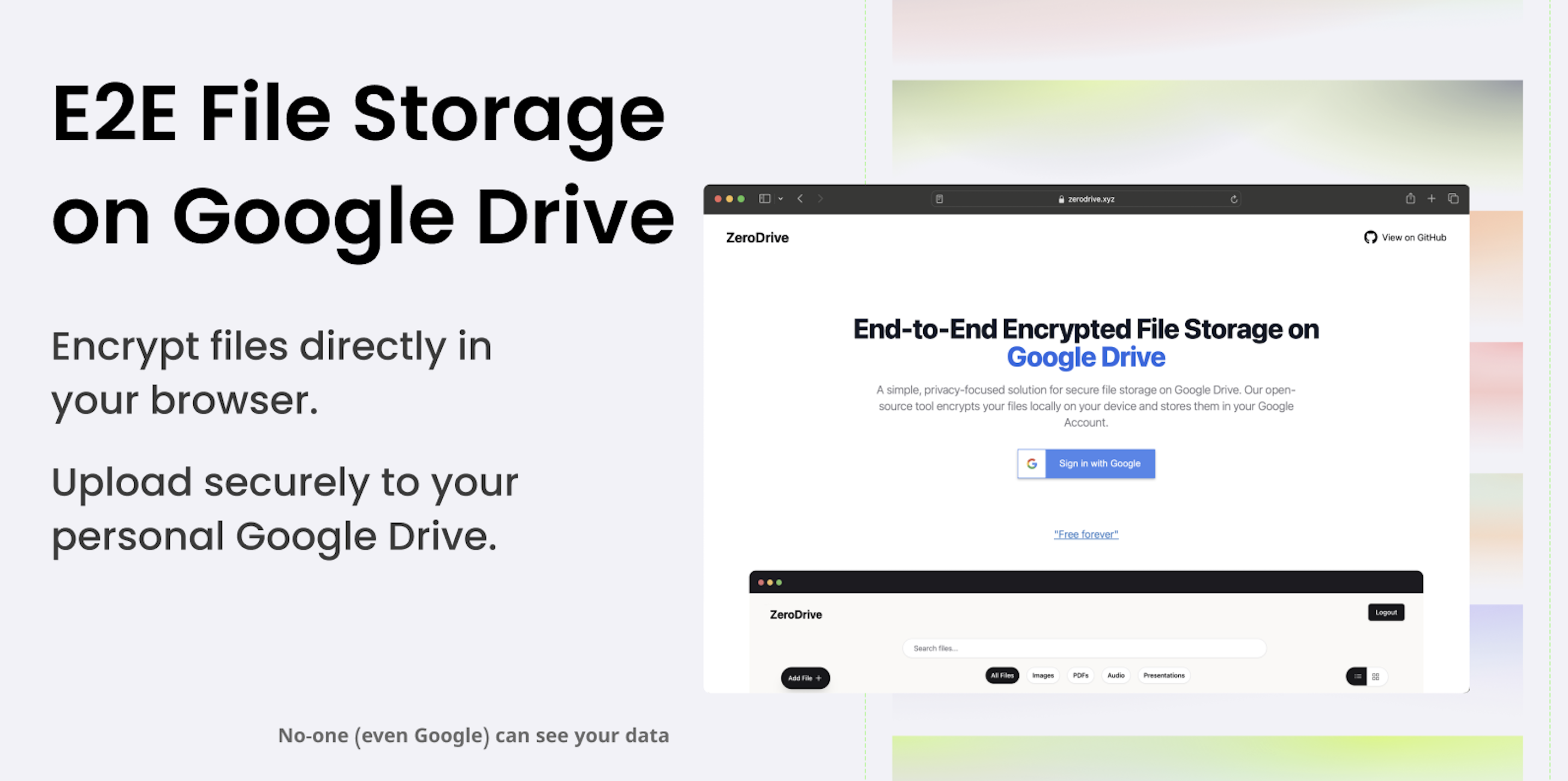 Zerodrive - Google 드라이브에서 E2E 파일 스토리지를 암호화했습니다 미디어 2