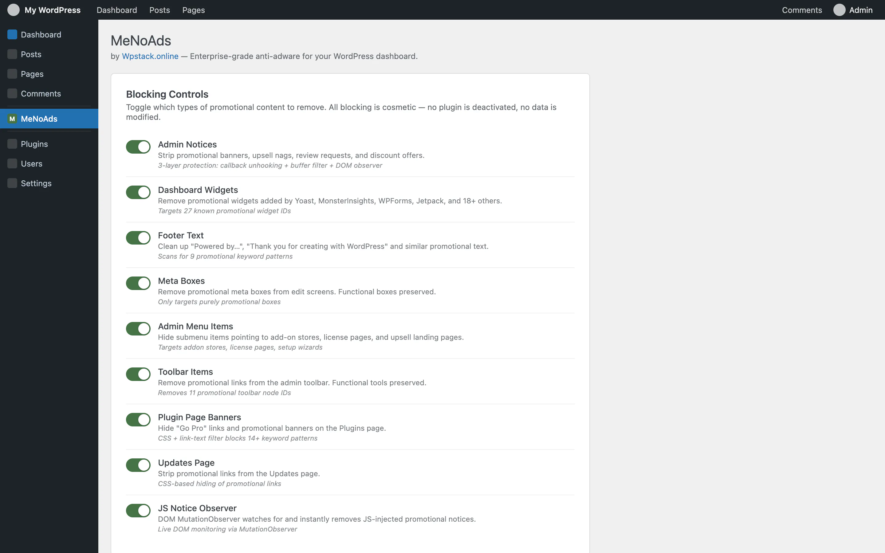 MeNoAds - Wordpress Plugin gallery image