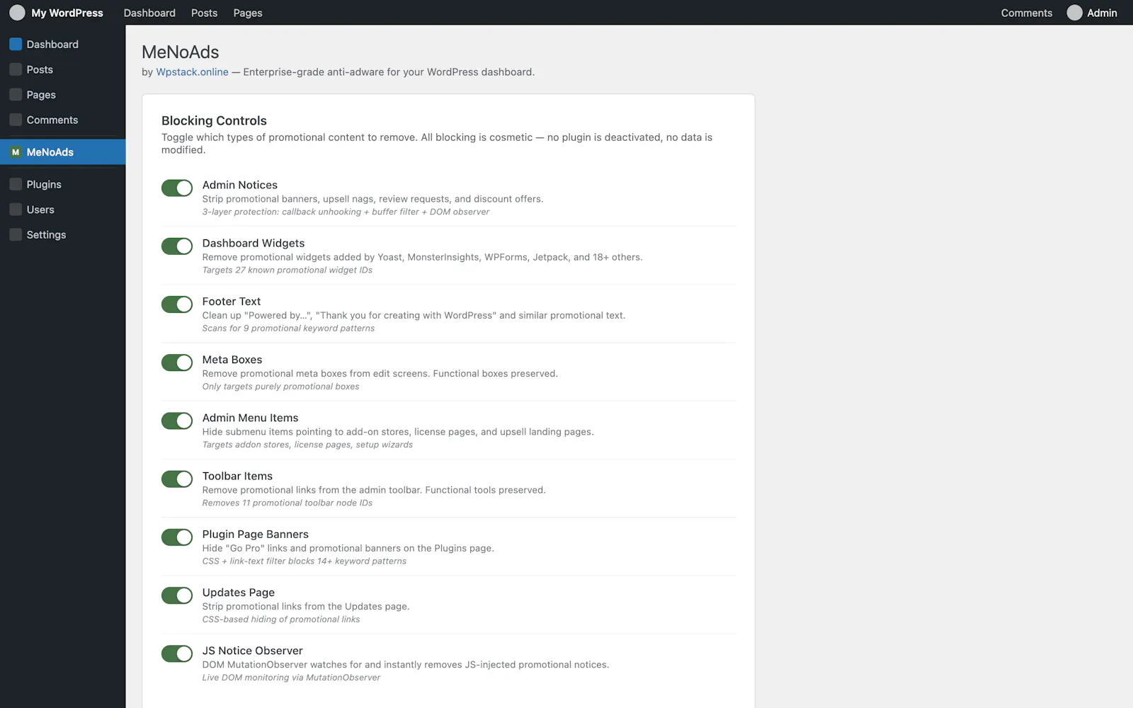 MeNoAds - Wordpress Plugin screenshot 2
