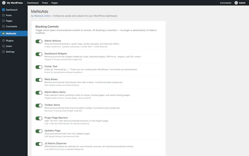 MeNoAds - Wordpress Plugin screenshot 2