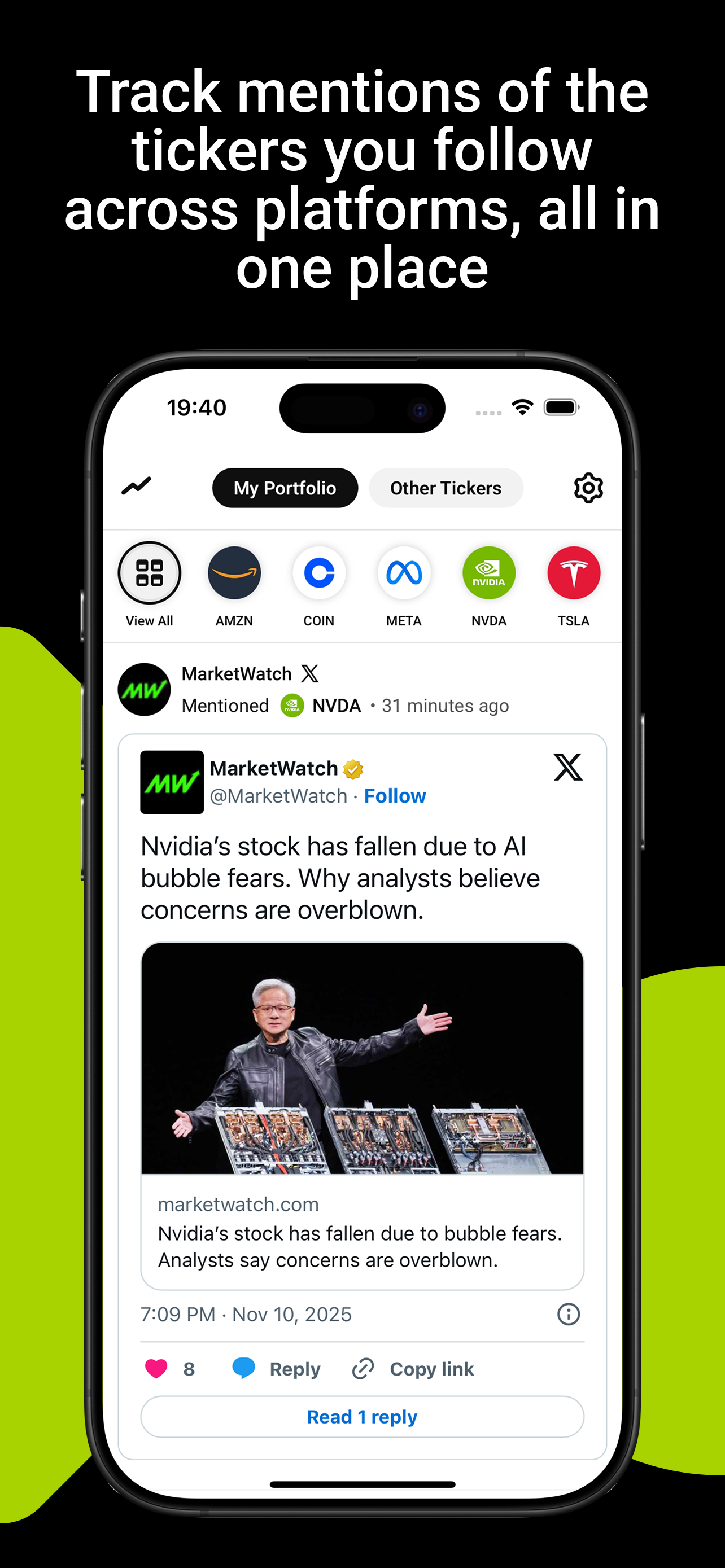 TickerMentions - Main screenshot showing features and interface