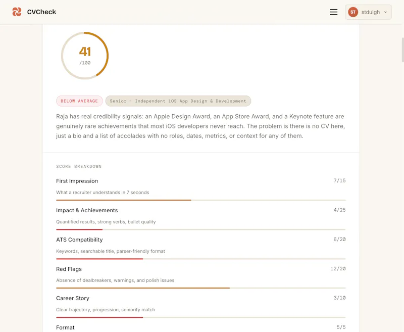 CVCheck screenshot 2