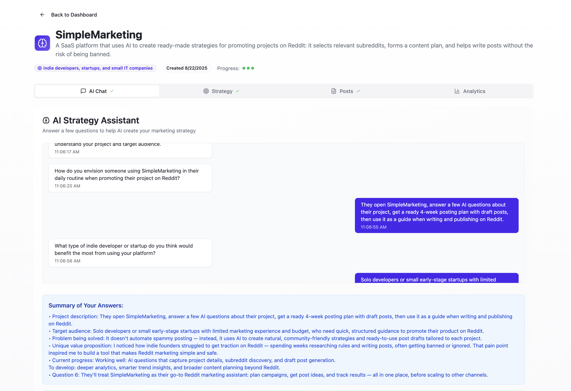 Semplice marketing - Marketing Reddit alimentato dall'IA per i fondatori indie media 4