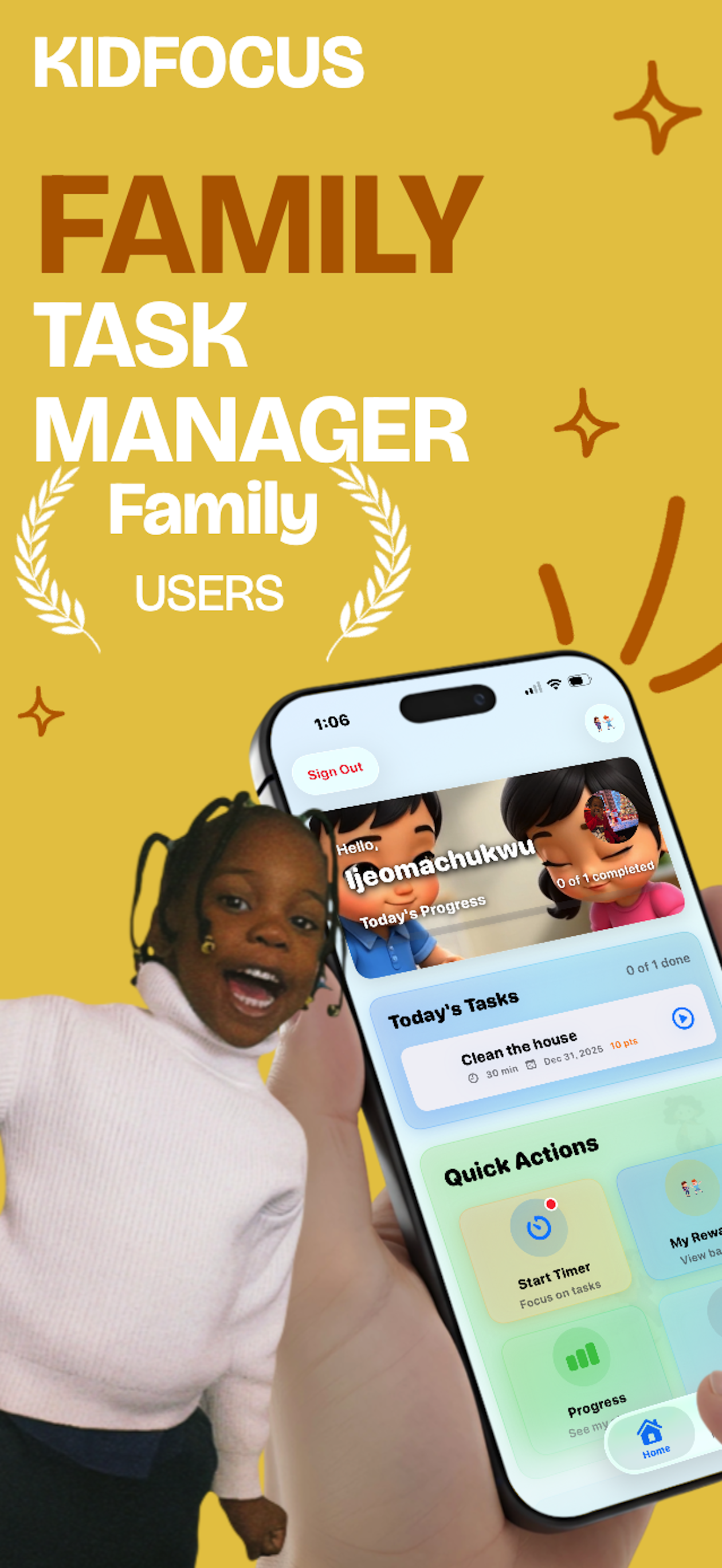 KidFocus : Family tasks Manager - Main product screenshot demonstrating key features and user interface