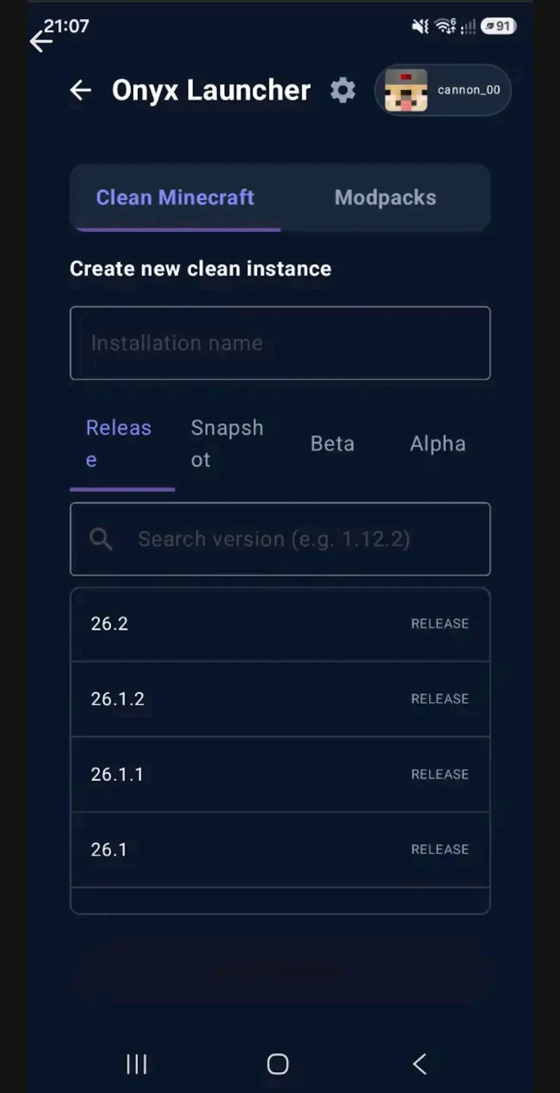 Onyx launcher→minecraft launcher nadroid screenshot 2