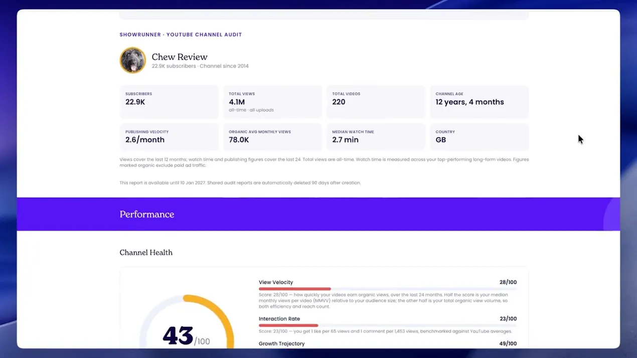 Showrunner YouTube Audit product