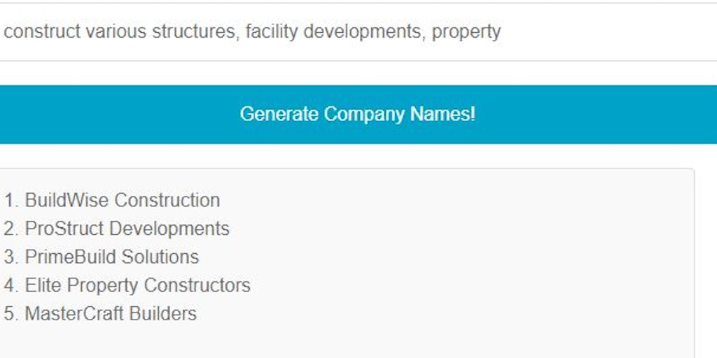 Construction Company Name Generator Product Information, Latest