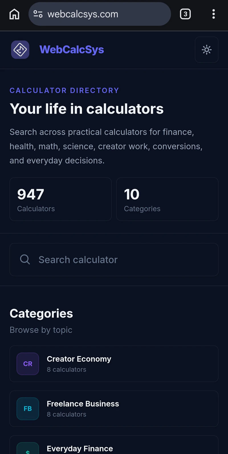 WebCalcSys screenshot 1