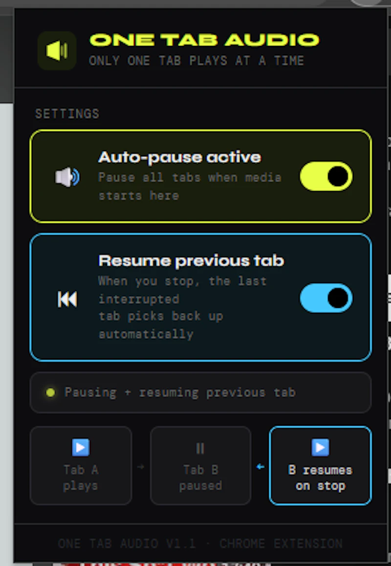 one tab audio screenshot 1