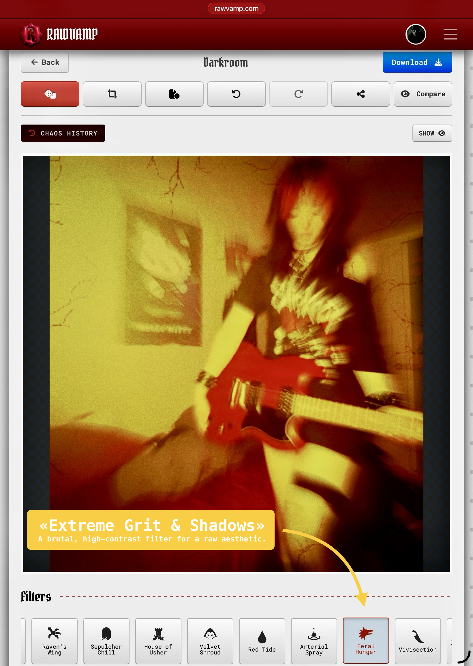 RawVamp: Y2K Effects & Goth Photo Editor - Screenshot 4 showing product features and functionality