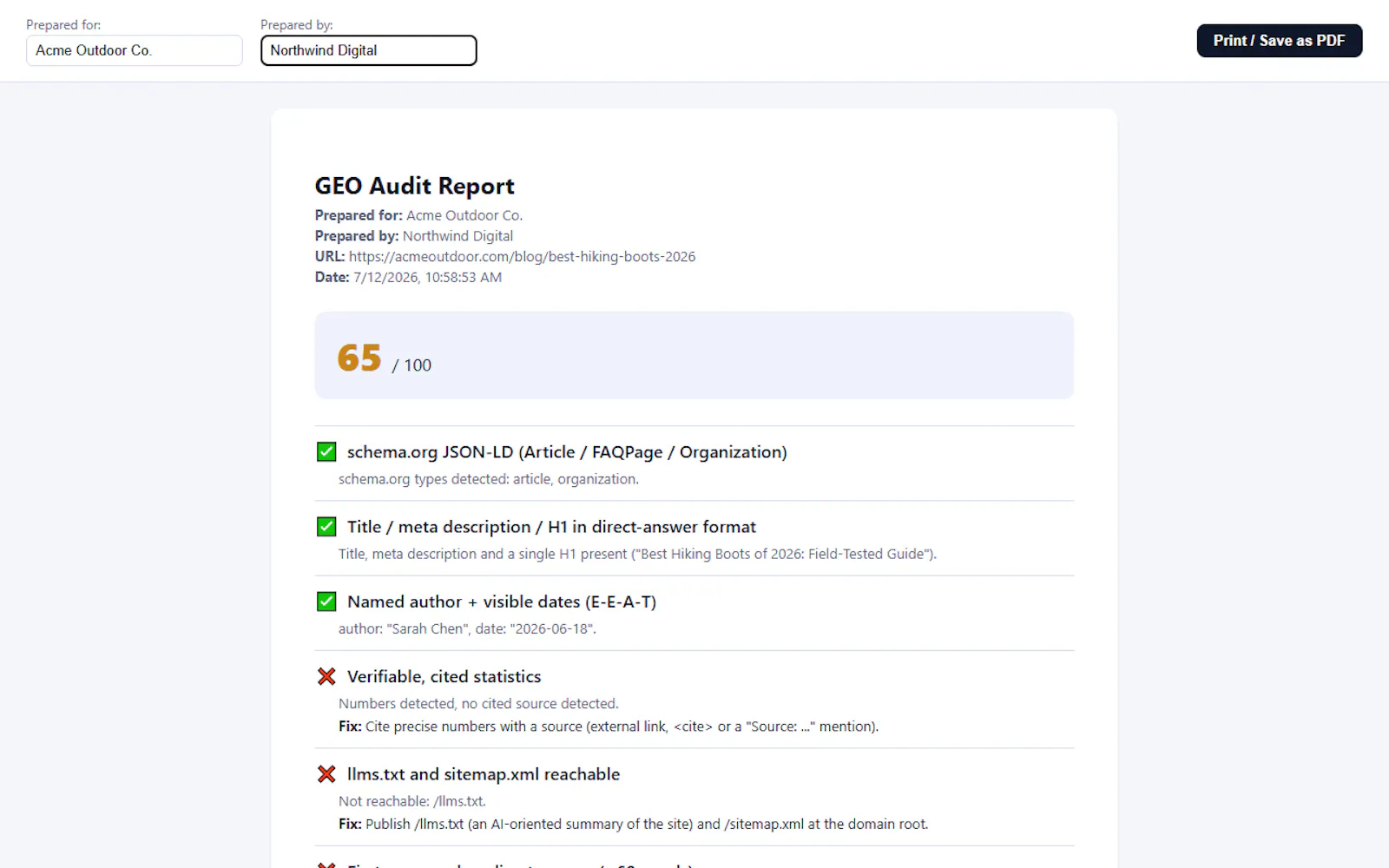 GEO Site Auditor screenshot 2