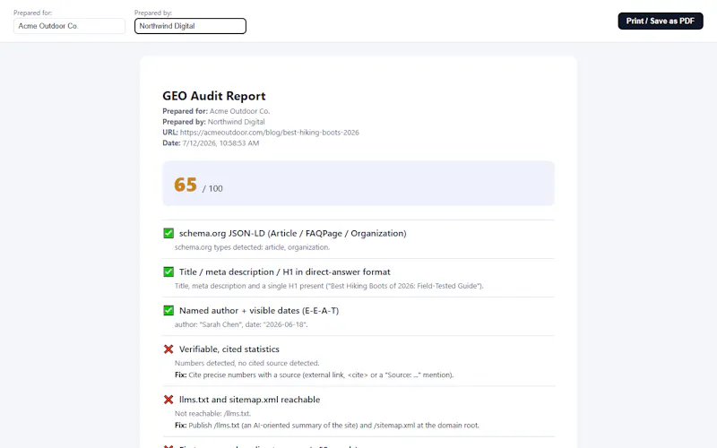 GEO Site Auditor screenshot 2