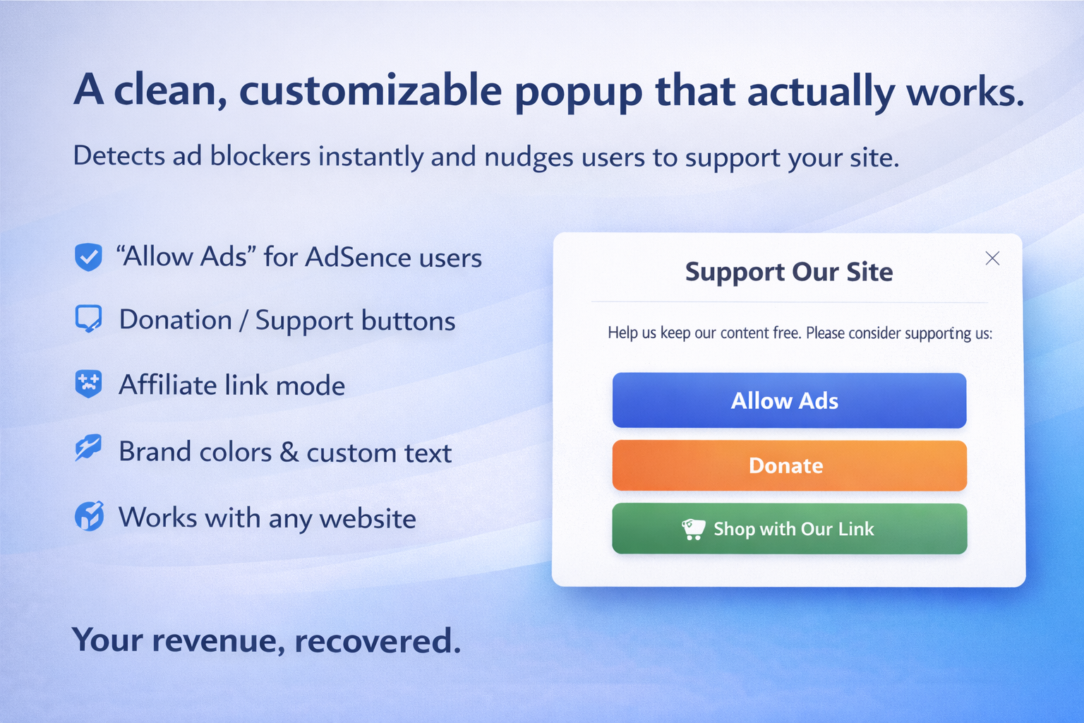 RecoverAd-AdBlock Recovery for Publisher - Screenshot 4 showing product features and functionality