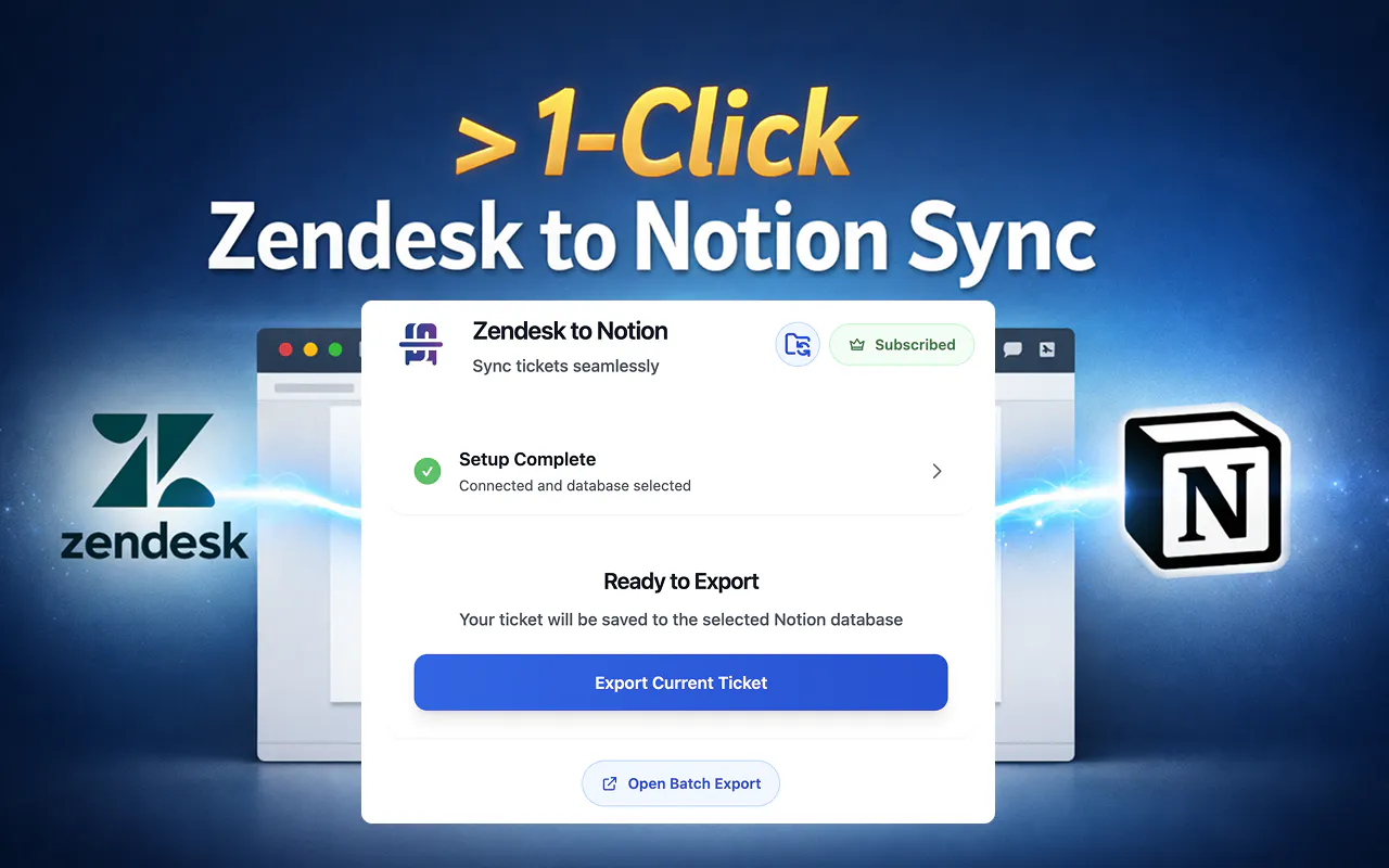Zendesk to Notion Sync 제품 배너