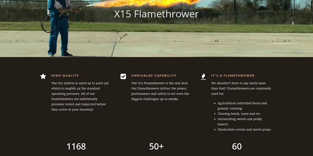 X15 Personal Flame Thrower Product Information, Latest Updates, and