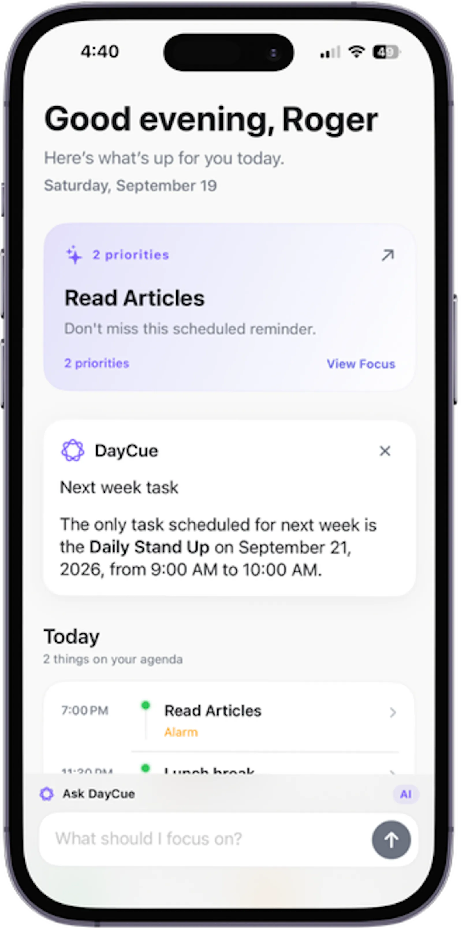 DayCue - Daily Agenda Agent screenshot 1