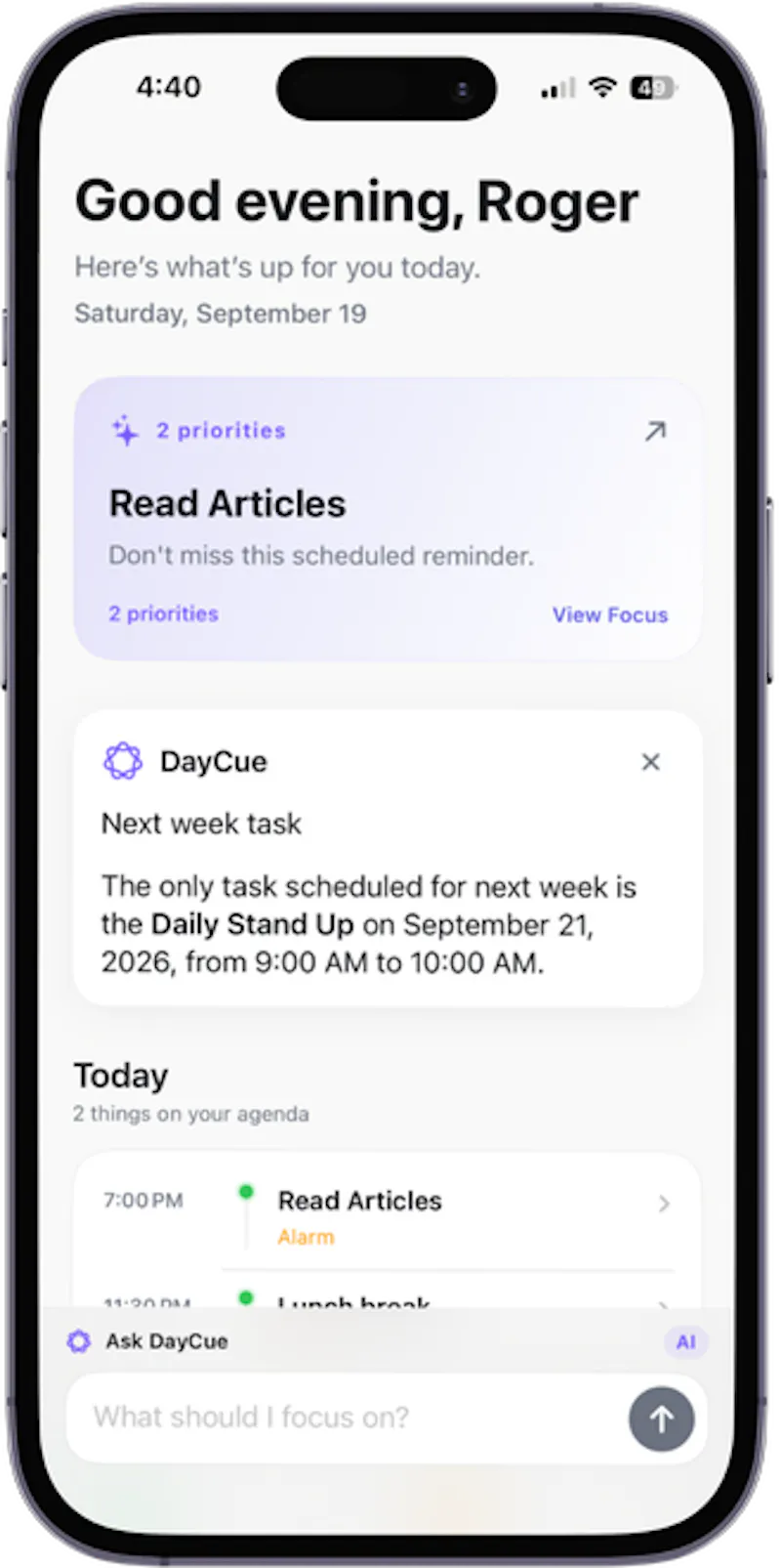 DayCue - Daily Agenda Agent screenshot 1