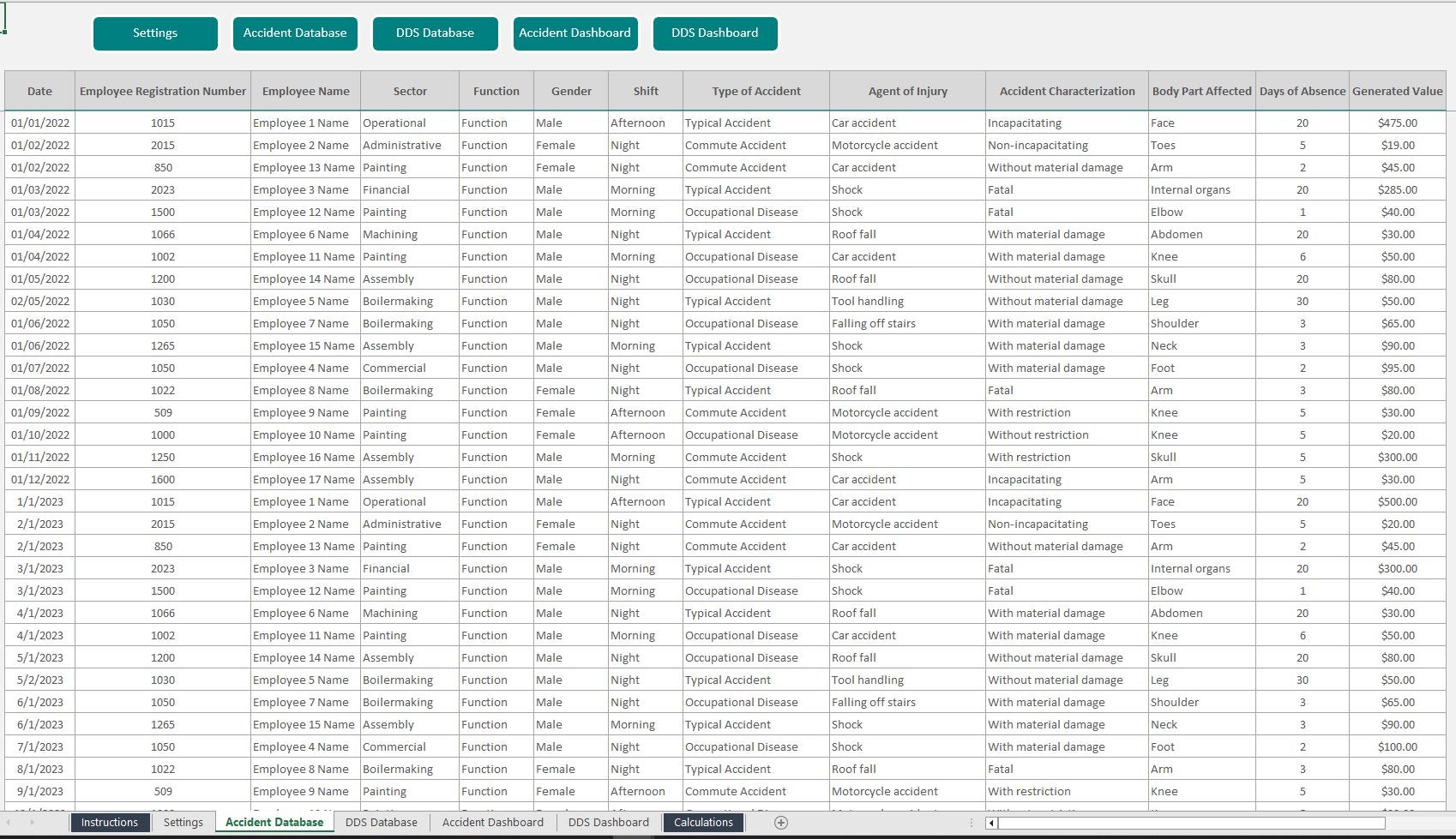 Health Safety Excel Spreadsheet - Screenshot 4 showing product features and functionality