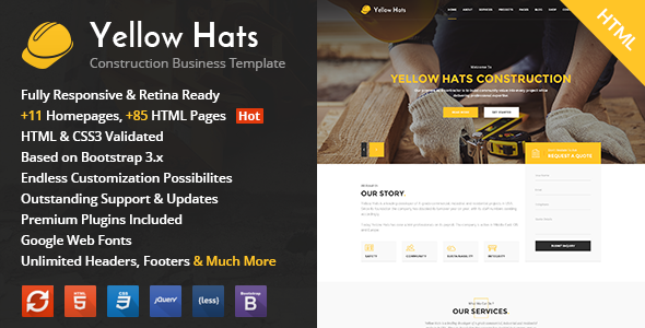 Yellow Hats - Construction, Building & Renovation HTML Template