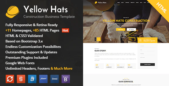 Yellow Hats - Construction, Building & Renovation HTML Template