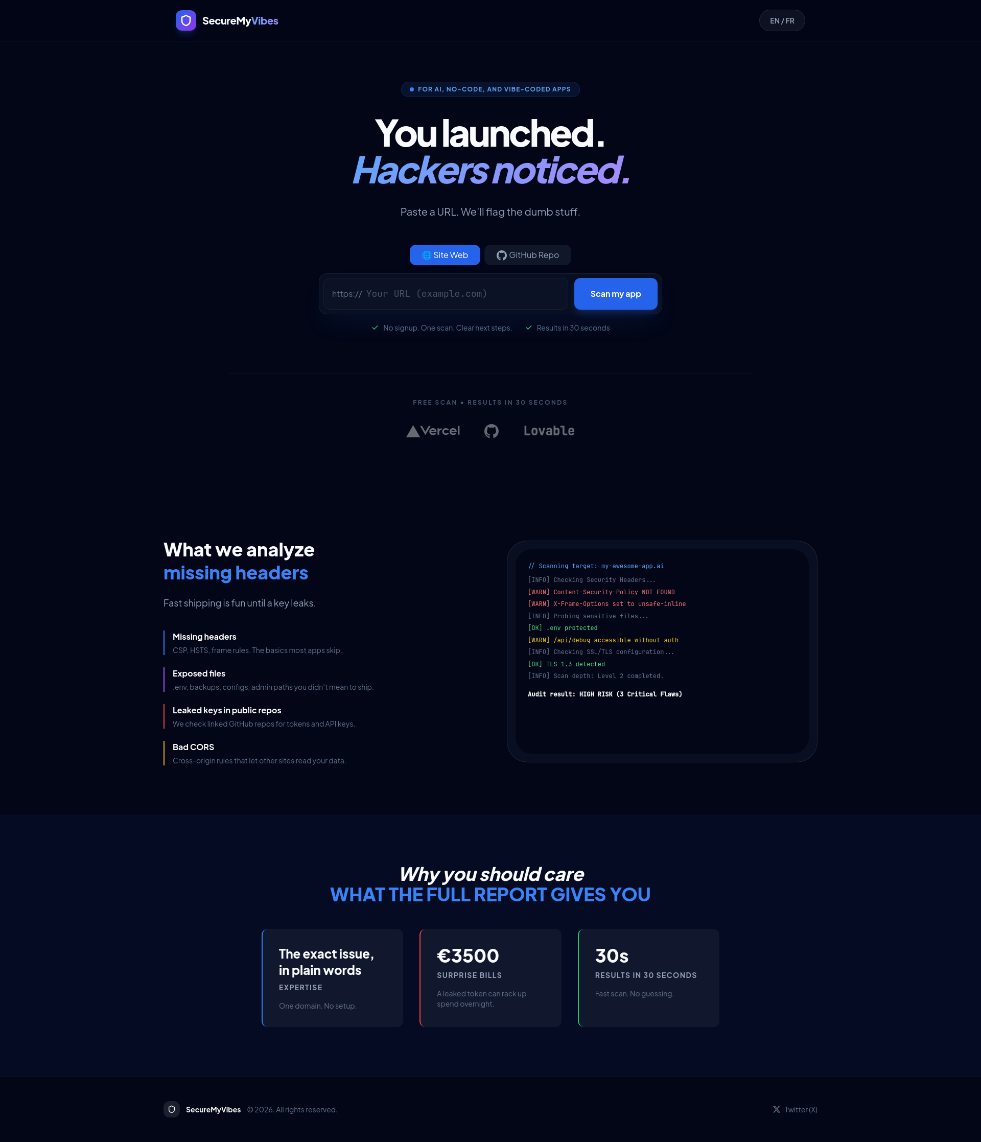 SecureMyVibes - Main product screenshot demonstrating key features and user interface