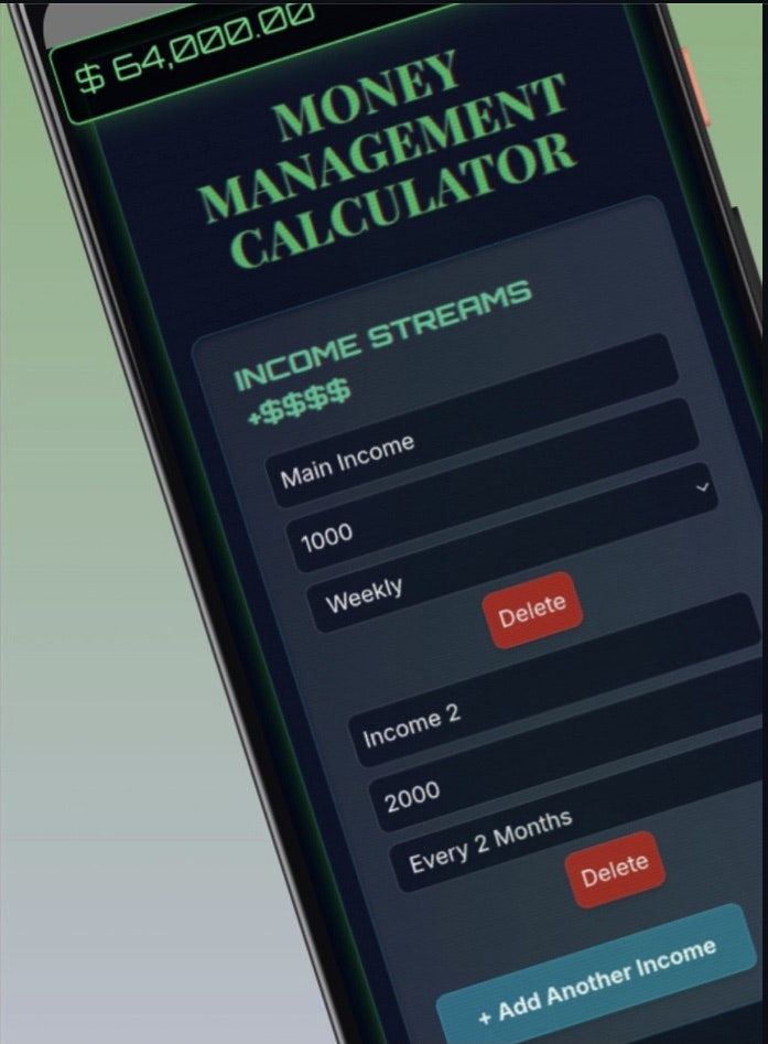 Money Management Calculator - Main product screenshot demonstrating key features and user interface