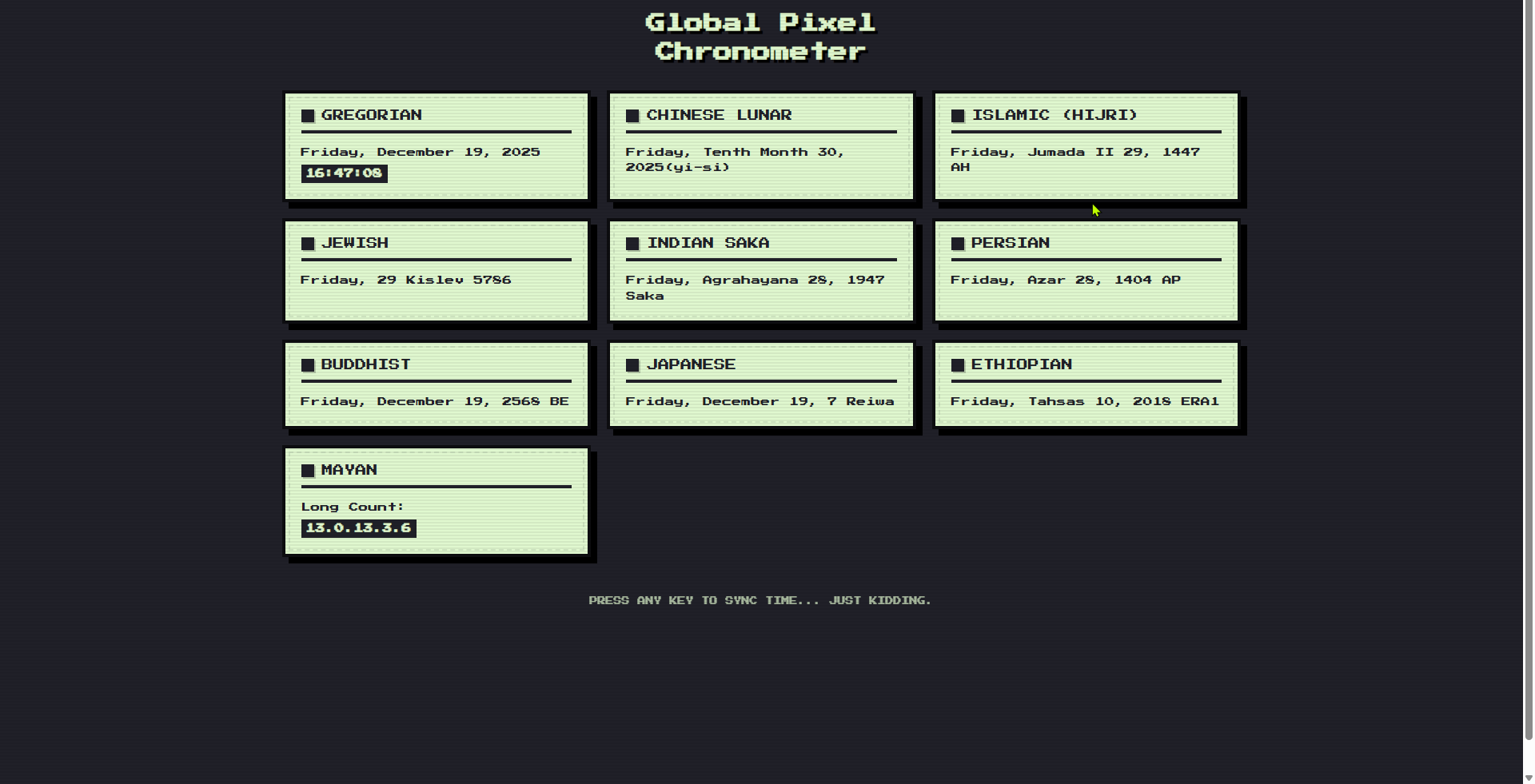 Universal Pixel Calendar - Main product screenshot demonstrating key features and user interface