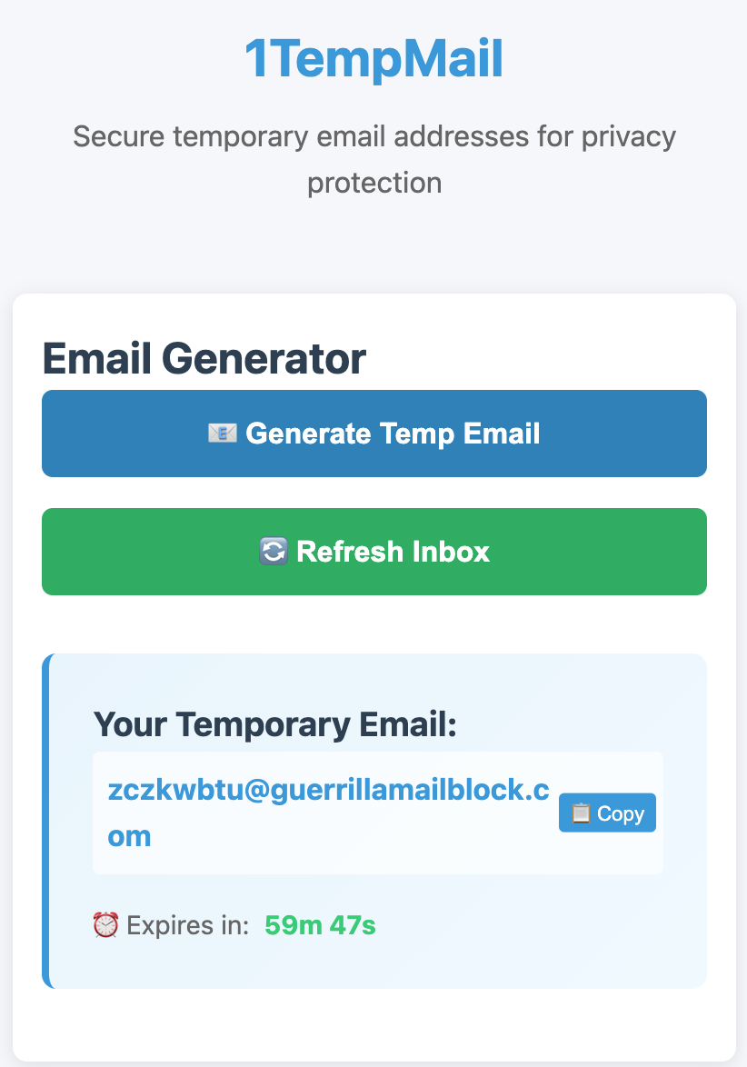 1tempmail - Быстрая, без реклама, конфиденциальная временная служба электронной почты медиа 1