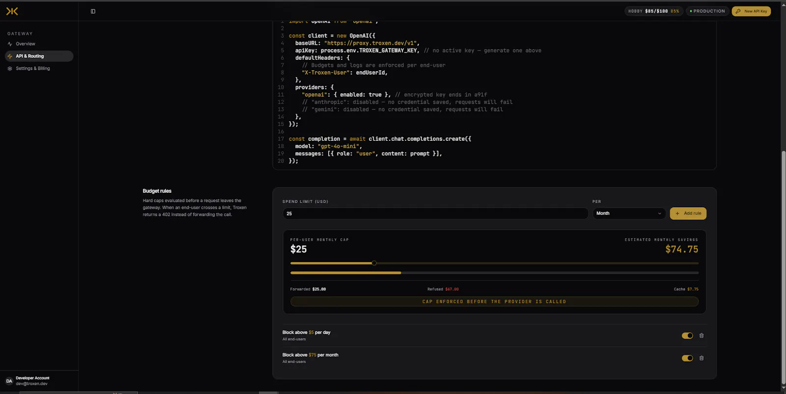 Troxen | Put a ceiling on your LLM spend screenshot 4