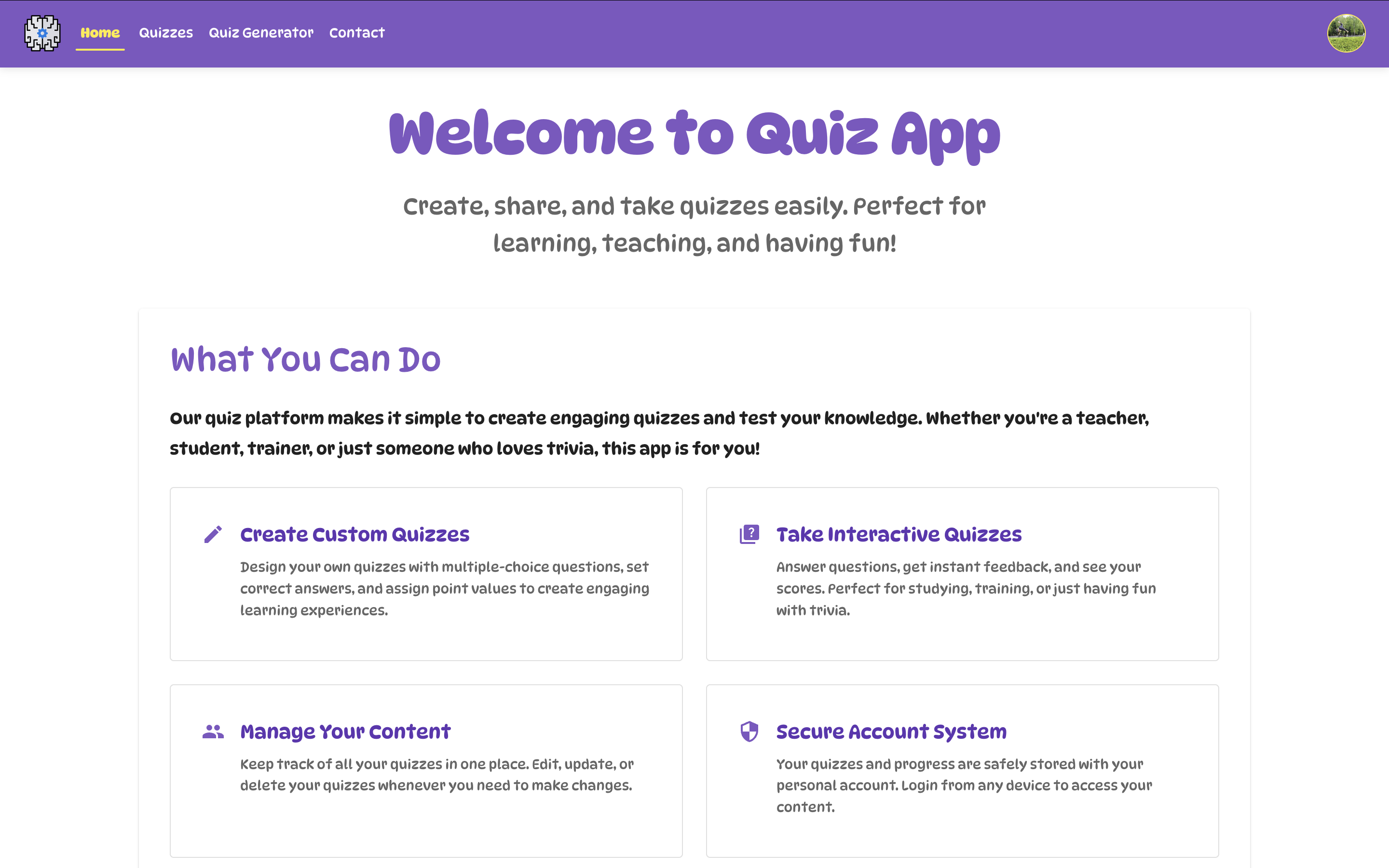 QuizGenerator - Main product screenshot demonstrating key features and user interface