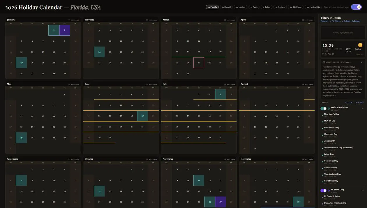 Holidace — 2026 World Holiday Calendar product banner