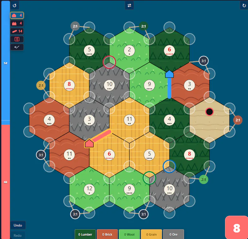 Hexfish, lightning fast online Catan screenshot 2