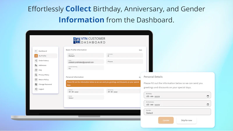 VTN Customer Dashboard Shopify App screenshot 3