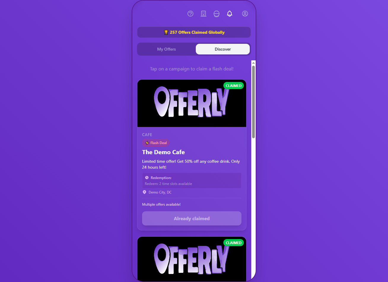 Offerly V2 - Main screenshot showing features and interface