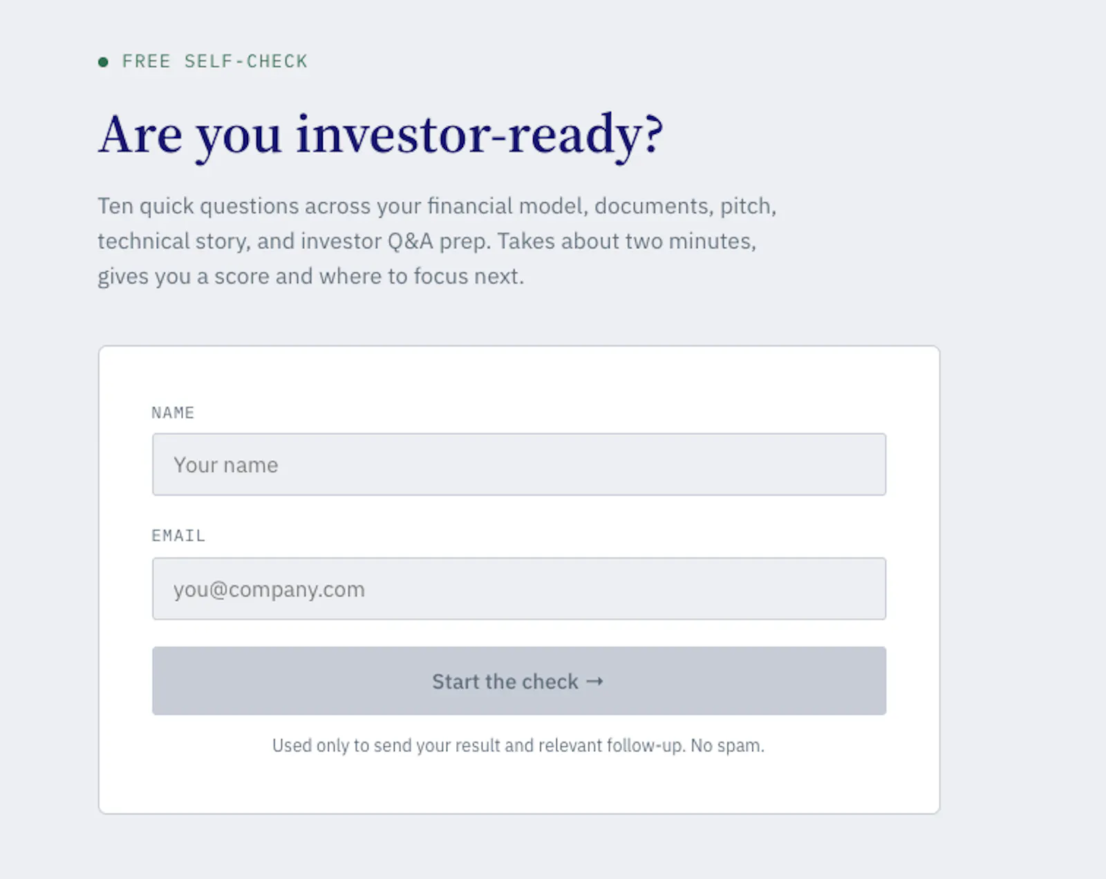 Investor-Ready Self-Check screenshot 1