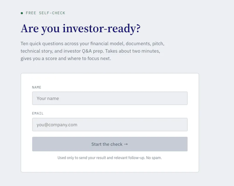 Investor-Ready Self-Check screenshot 1