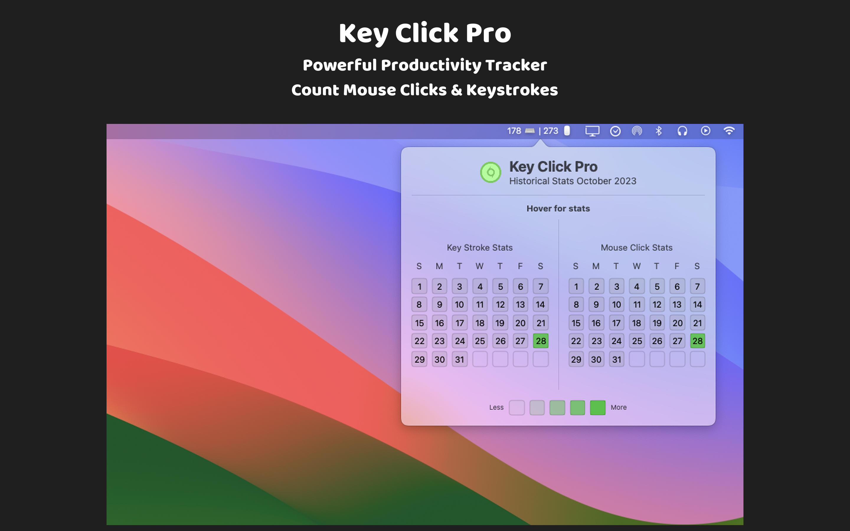 startuptile Key Click Pro-Track mouse clicks & keystrokes in your macOS status bar